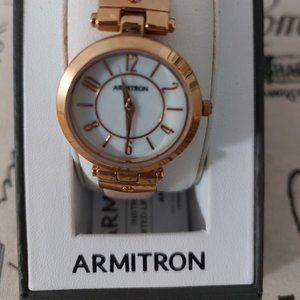 Armitron Womens Rose Pink Leather Strap Watch Casual Easy In Original BOX